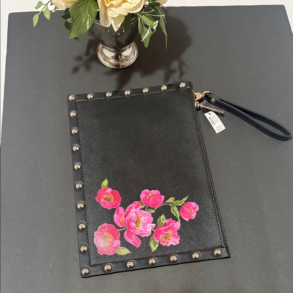 Black Floral Wristlet Clutch